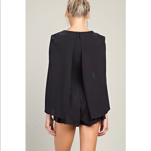 Black Bell Sleeve Cape Romper - Picture 3 of 8